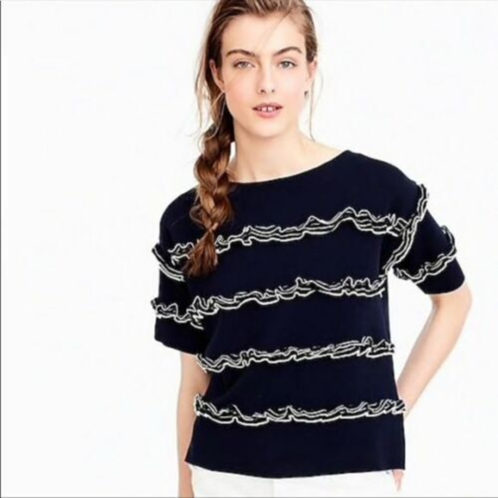 J. Crew Blue Ruffled Short Sleeve Blouse